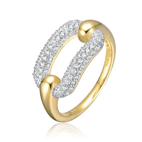 Genevive Sterling Silver 14k Gold Plated with Cubic Zirconia Open Link Stacking Ring: Size 7