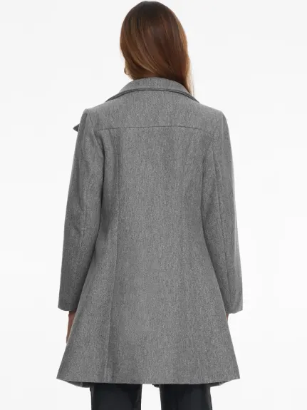 Allegra K - Stand Collar Asymmetrical Zip Up Pea Coat