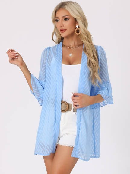 Allegra K- Short Bell Sleeves Cover Up Cardigan