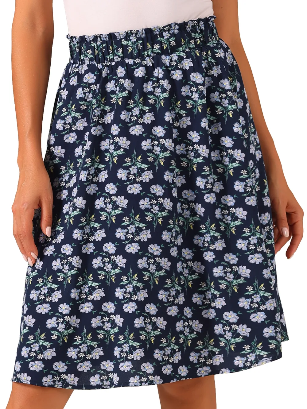 Allegra K- Floral Printed Knee Length A-Line Skirt