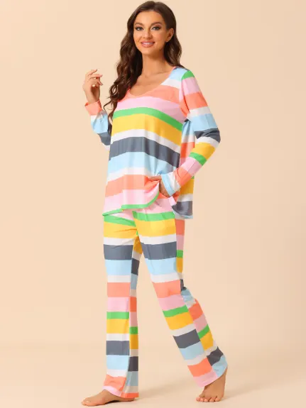 cheibear - Rainbow Stripe Cotton Lounge Set