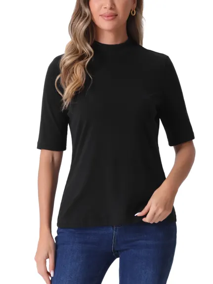 Allegra K - Elbow Length Turtleneck Half Sleeve Top