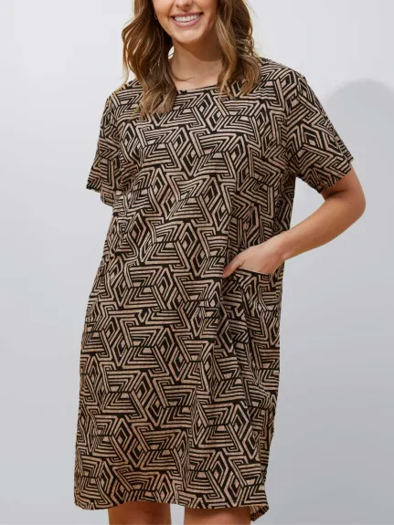 Annick - Eugenie Dress Loose Styled A-Line Geometric Print Black