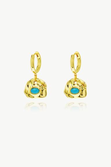 Aria Gold Gemstone Hoop Drop Earrings-Royal Blue