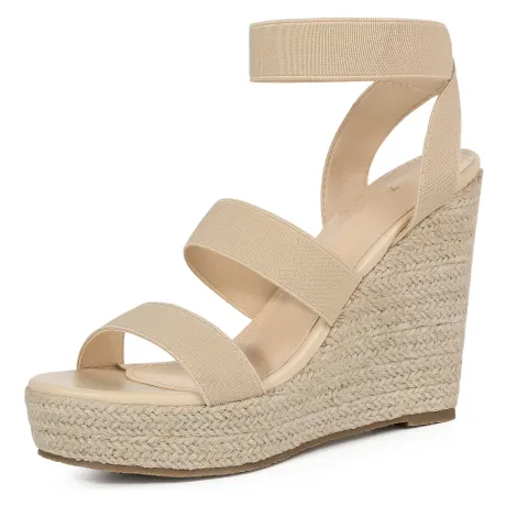 Allegra K - Elastic Strap Espadrille Wedges Sandals