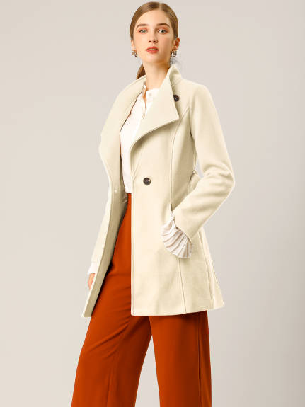 Allegra K- Classic Stand Collar Belted Long Coat