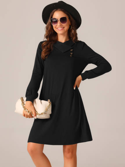 Allegra K - Long Sleeve Cowl Neck Tunic Top Dress