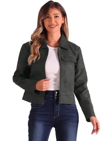 Allegra K - Faux Leather Zip Up Long Sleeve Jacket