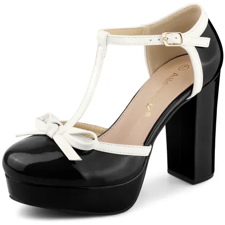 Allegra K- Platform Bow T Strap Escarpins à talon bloc