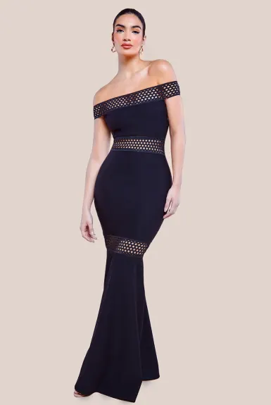 Goddiva - Off The Shoulder Ribbed Bodycon Maxi Dress