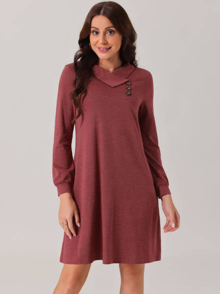 Allegra K - Long Sleeve Cowl Neck Tunic Top Dress