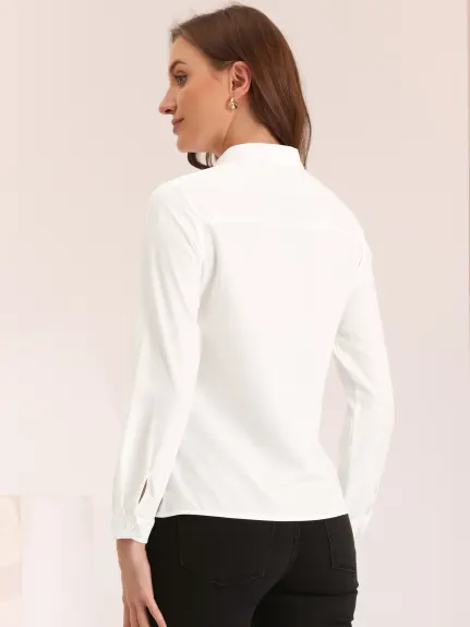 Allegra K - Business Stand Collar Long Sleeves Shirt