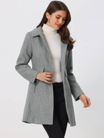 Allegra K- Lapel Collared Single Breasted Mid-Long Coat