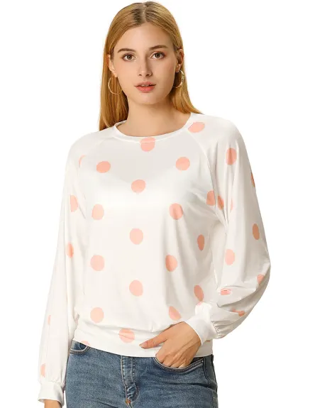 Allegra K- Long Sleeve Blouse Casual Polka Dots Top