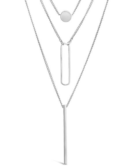 Sterling Forever - Bar, Disk, Open Bar Drop Layered Necklace