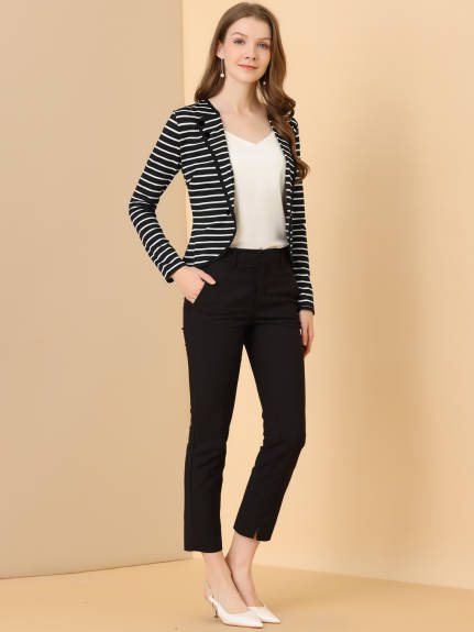 Allegra K- Notched Lapel Casual Striped Blazer