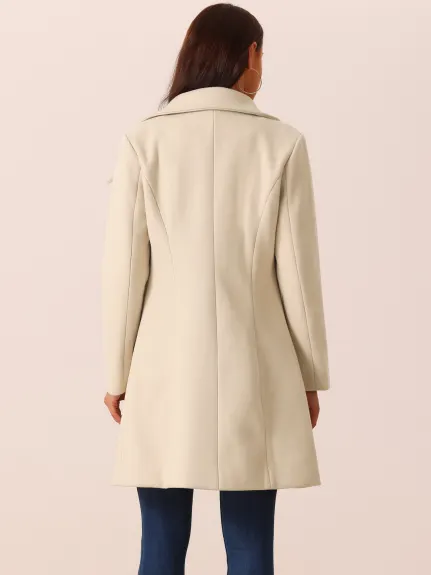 Allegra K - Double Breasted Winter Outwear Peacoat