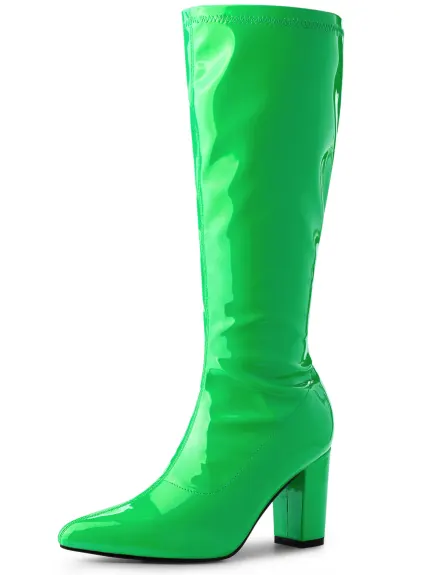 Allegra K - Bottes GoGo hautes en cuir verni