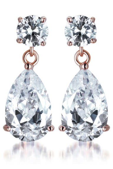 Genevive Sterling Silver with Colored Cubic Zirconia Teardrop Earrings