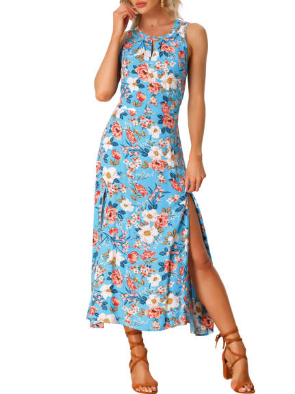 Allegra K- Sleeveless Floral Split Maxi Dress