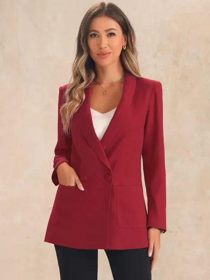 Allegra K- Shawl Collar Double Breasted Suit Blazer