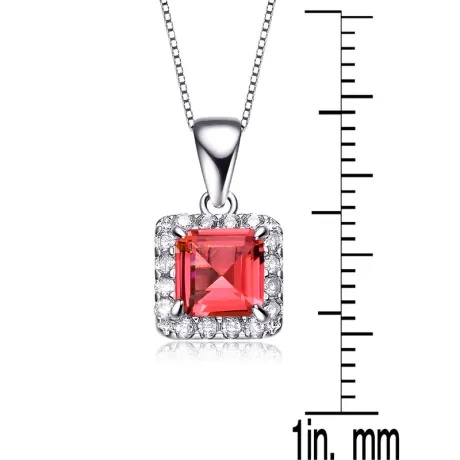 Genevive Sterling Silver with Colored Cubic Zirconia Asscher Cut Square Framed Drop Pendant Necklace