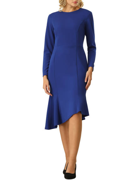 Hobemty - Fishtails Belted Long Sleeve Formal Dress