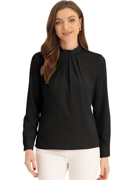 Allegra K - Dressy Stand Collar Long Sleeve Blouse