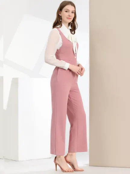 Allegra K - High Waist Wide Leg Pants Work Jumpsuit