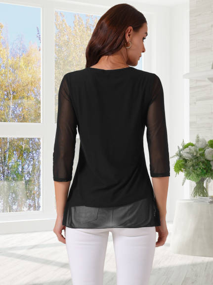 Allegra K - V Neck Asymmetrical Hem Lightweight Top