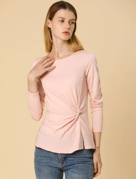 Allegra K- Round Neck Front Twist Ruched Top