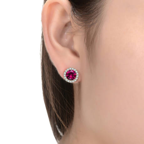 Genevive Sterling Silver with Colored Cubic Zirconia Halo Stud Earrings