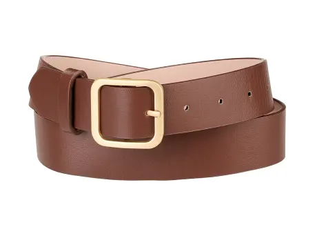 Allegra K- Square Pin Gold Buckle Wide Leather Waist Belt