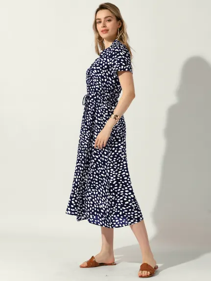 Allegra K- Robe midi à manches courtes et col en V à fleurs