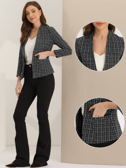 Allegra K- Plaid Tweed Long Sleeve Blazer Jackets