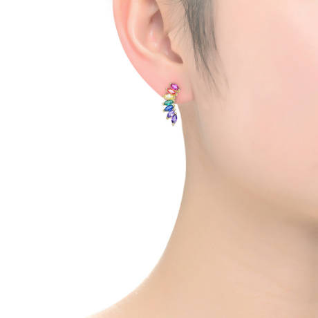 Genevive Sterling Silver 14k Gold Plating with Colored Cubic Zirconia Floral Hook Earrings