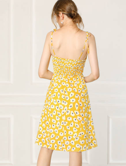 Allegra K- Daisy Sleeveless Floral Strap Dress