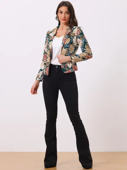 Allegra K- Open Front Notch Lapel Printed Blazer Jacket