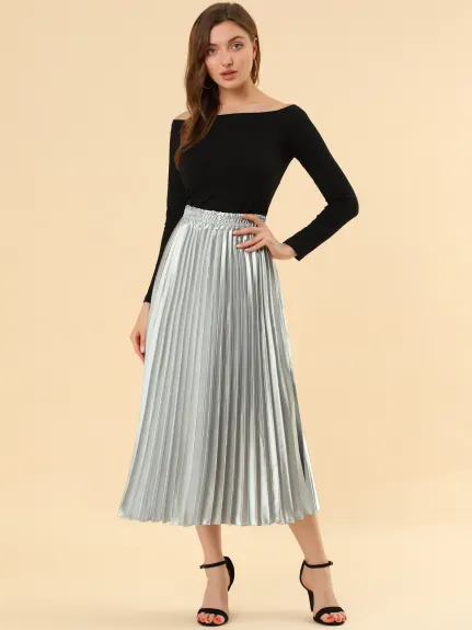 Allegra K - Elastic Waist Accordion Pleated Midi Skirt