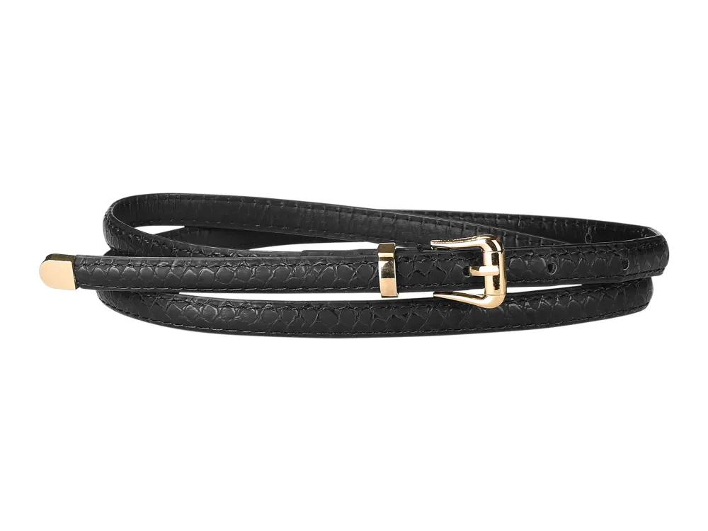 Allegra K- Skinny Embossed Leather Alloy Pin Buckle Belt