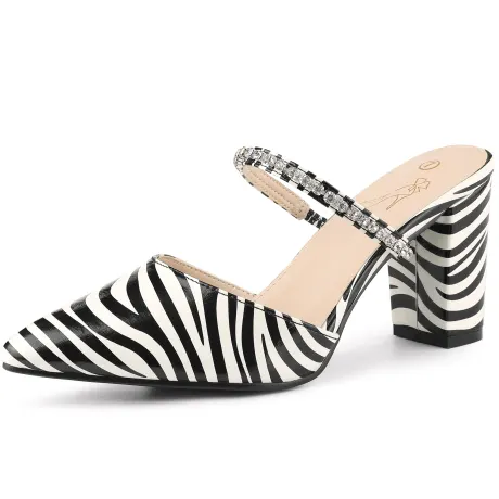 Allegra K- Zebra Print Retro Pointed Toe Heel Mules