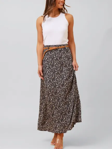 Annick - Cassie Long Skirt Ditsy Print Belt Included