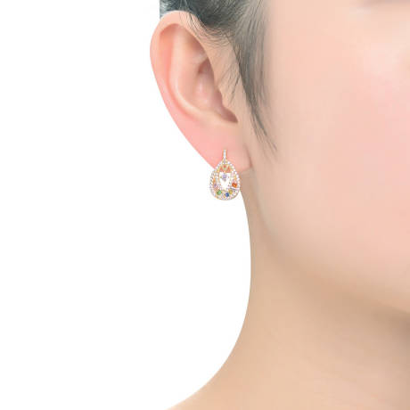 Genevive Boucles d'oreilles pendantes en forme de poire en argent sterling avec oxyde de zirconium rond coloré