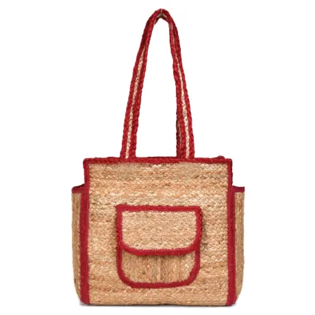 Aaron Leather Goods-Urban Eco Jute Tote Bags - Red