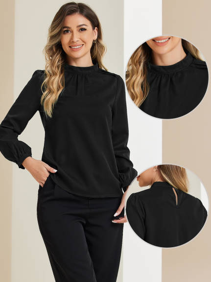 Allegra K- Chiffon Mock Neck Shirt Blouse