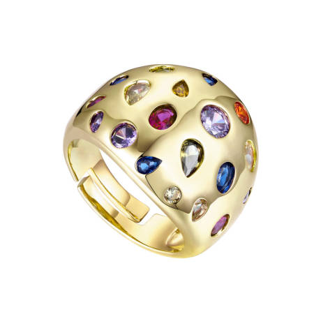 Rachel Glauber 14k Gold Plated with Rainbow Cubic Zirconia Dome Ring Size 6