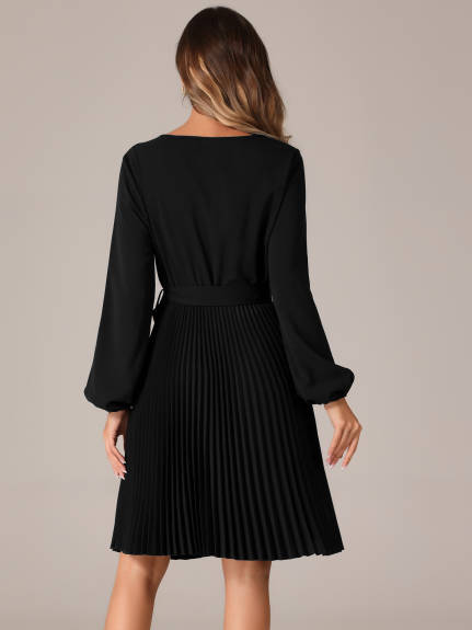 INSPIRE CHIC - Tie Waist Pleated a Line Flowy Dress