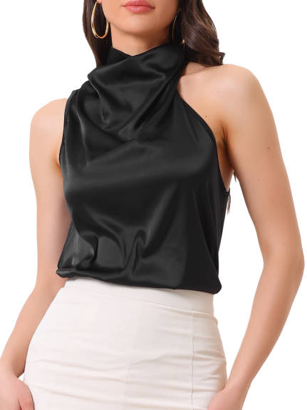 Allegra K- Halter Neck Satin Silky Top