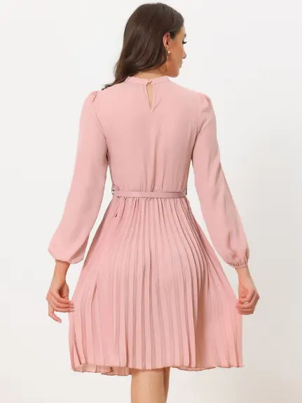 Allegra K- Elegant Long Sleeve Pleated Midi Shirt Dress