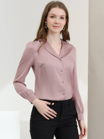 Allegra K- Elegant Long Sleeve Satin Shirt